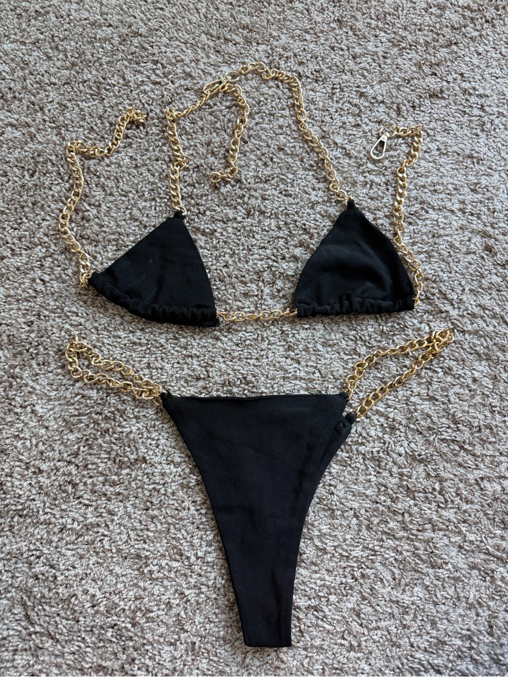 Fashion Nova Black Bikini Set with Gold Chain Straps